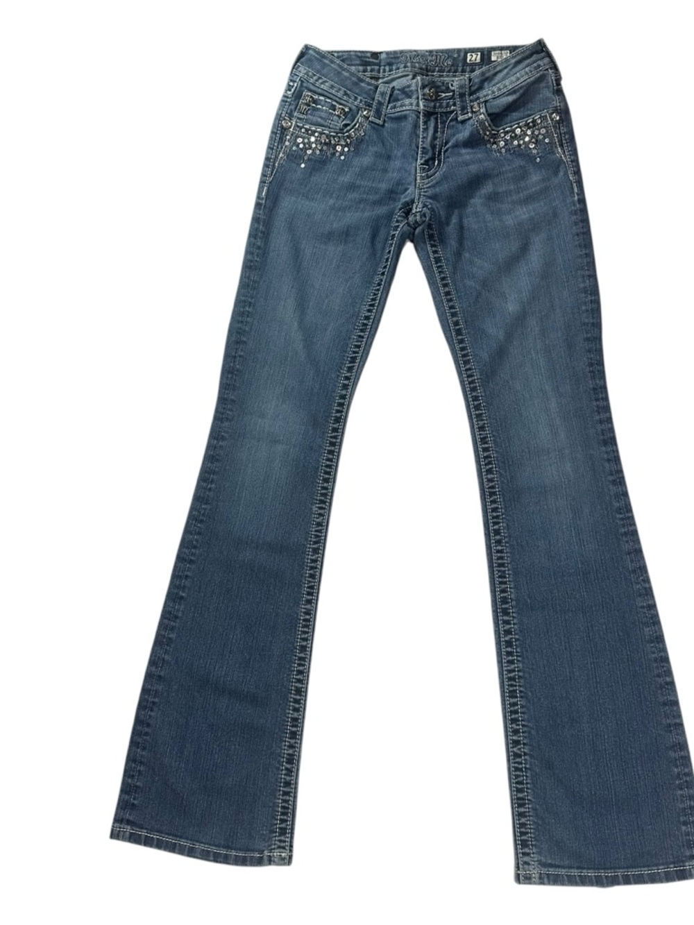 Miss Me Bootcut Jeans Medium Wash Studded Embellished Buckle Womens Size 27 - Picture 3 of 10